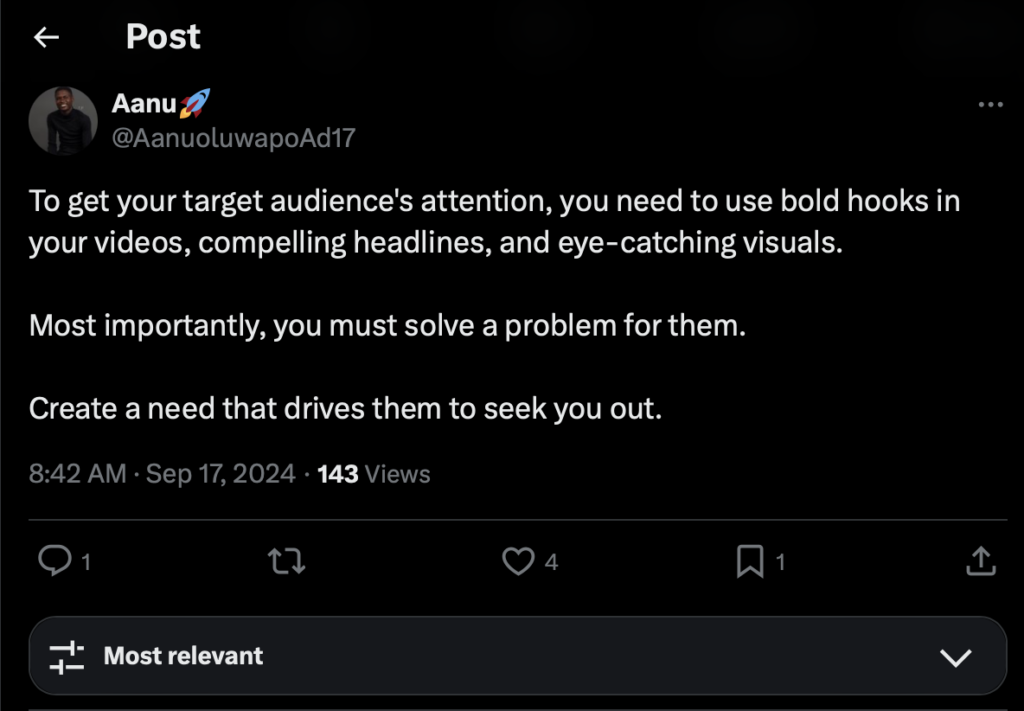 Twitter post about target audience attention