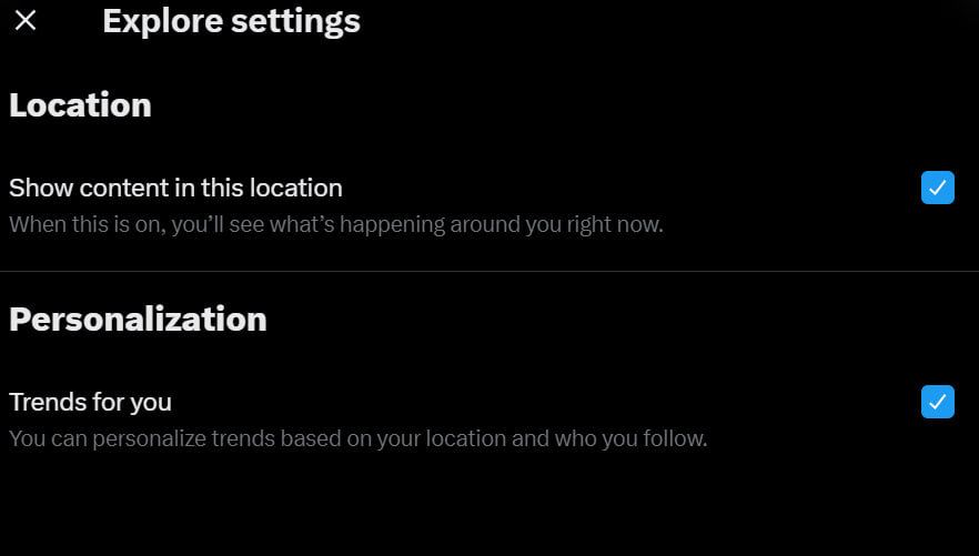 Explore settings on X