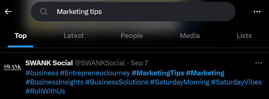 trending hashtag example for the query Marketing tips