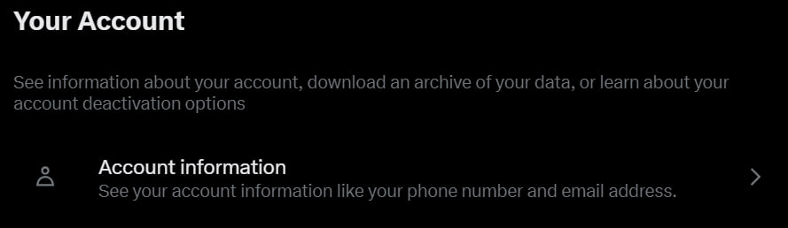 Account Information on X