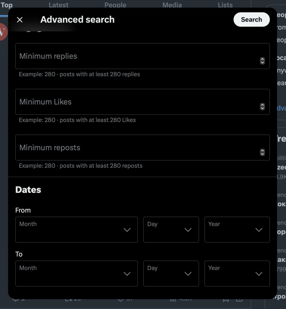 Advanced Search on X