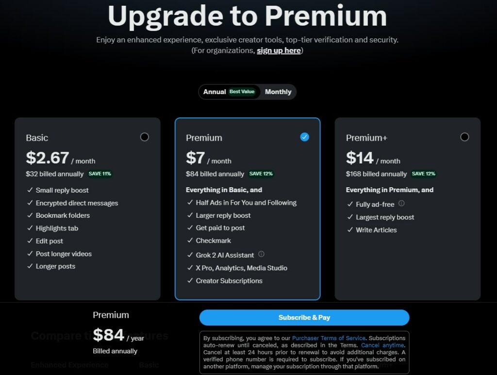 X Pro pricing plan